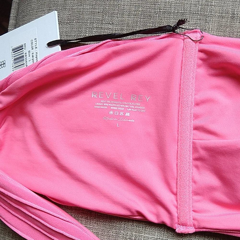Revel Rey Bright Pink Bandeau Strapless High Rise Bikini Resort Claire Hayes